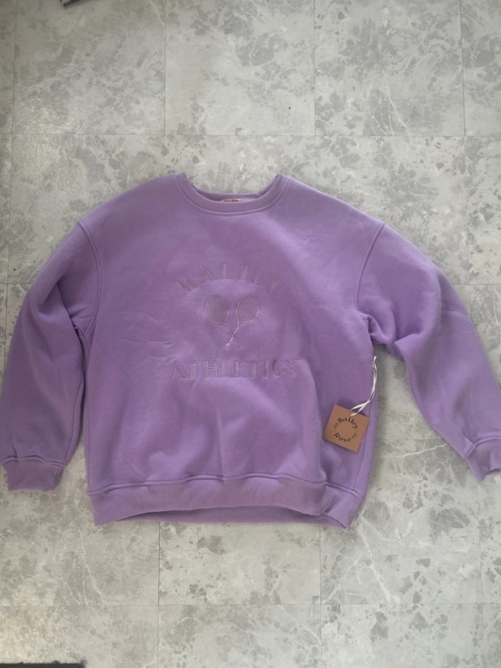 Lavender Crewneck Sweatshirt with Embossed Malibu Athletics Tennis Logo